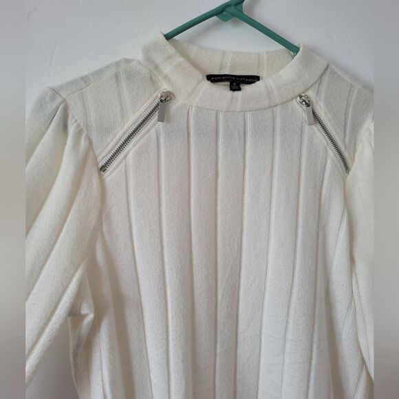 Adrienne Vittadini Cream Lightweight Sweater Semi Sheer Ribbed Old Money Medium - Picture 7 of 10